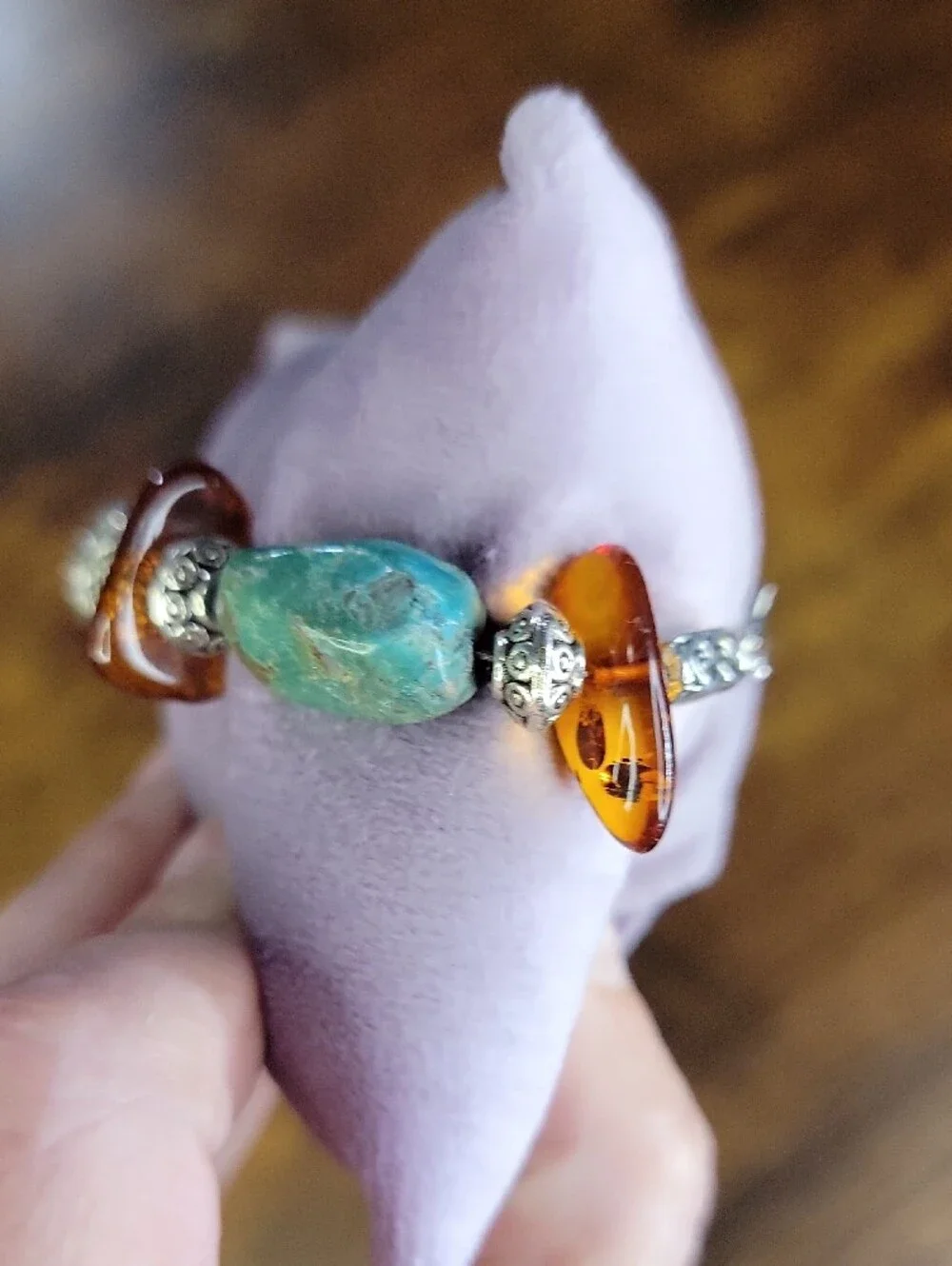 Genuine Amazonite and Faux Amber Bracelet
